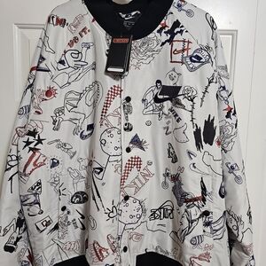 Nike White and Black Graphic Bomber Jacket